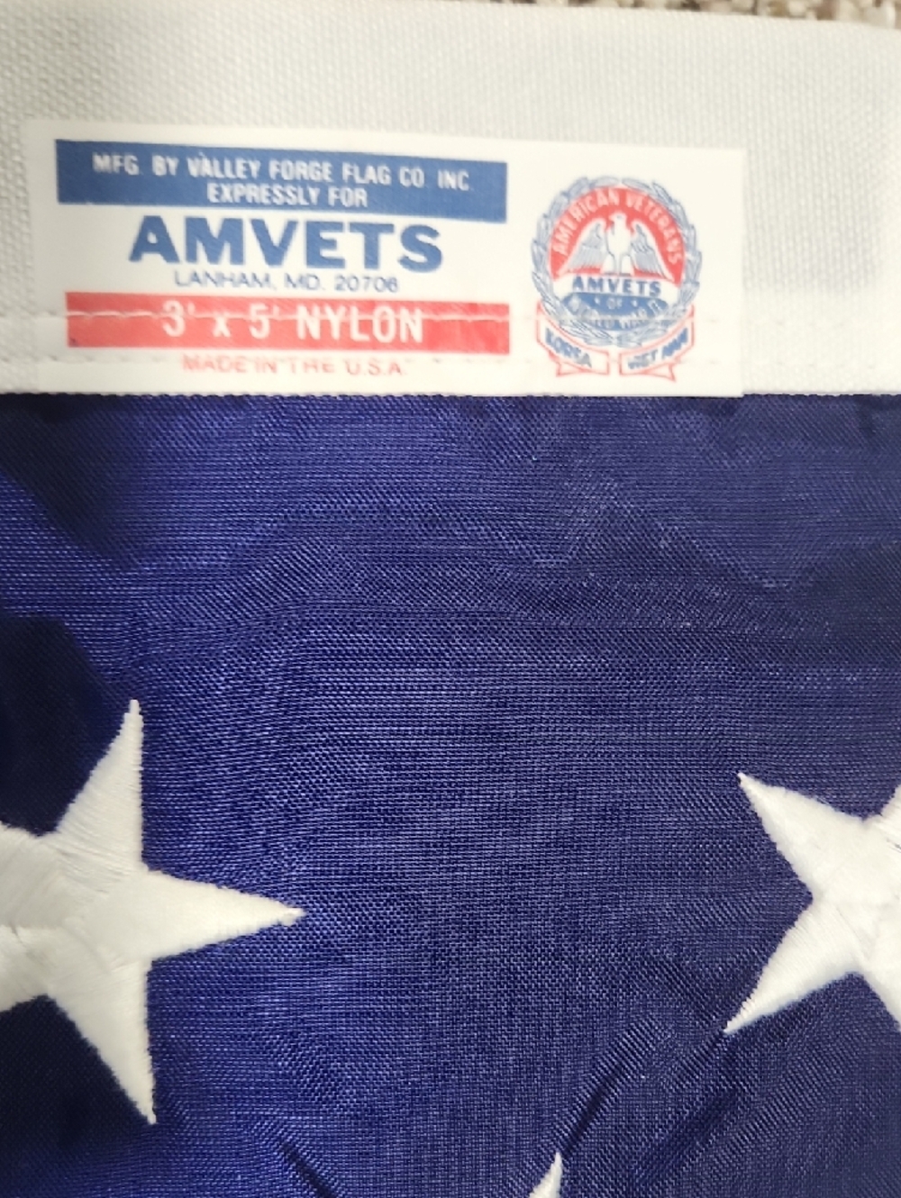 Vintage AmVets American Flag Nylon Outdoor Flag- 3' Feet × 5' Feet - Picture 2 of 6